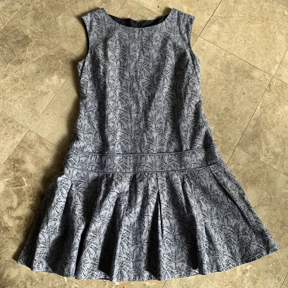 J. Crew Black Dress Size 10 Navy Blue Floral Leaf Tropical Pattern